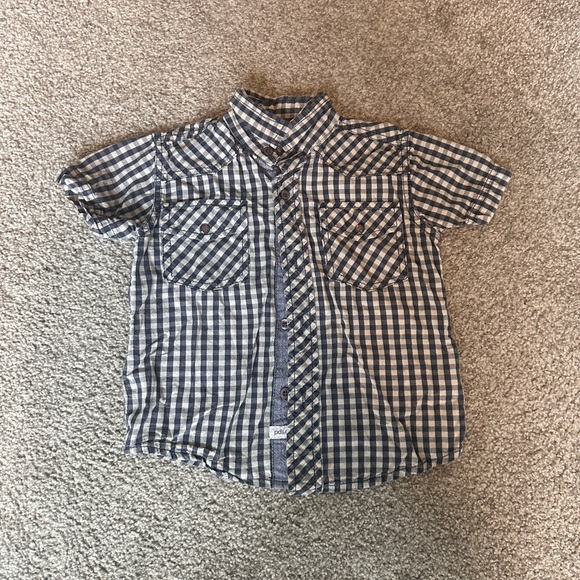 Boys short sleeve button shirt down plaid print. Blue and white PD&C 3T - Picture 1 of 2